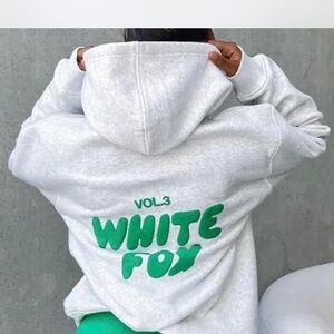White Fox Boutique Gray Hoodie with Green Logo